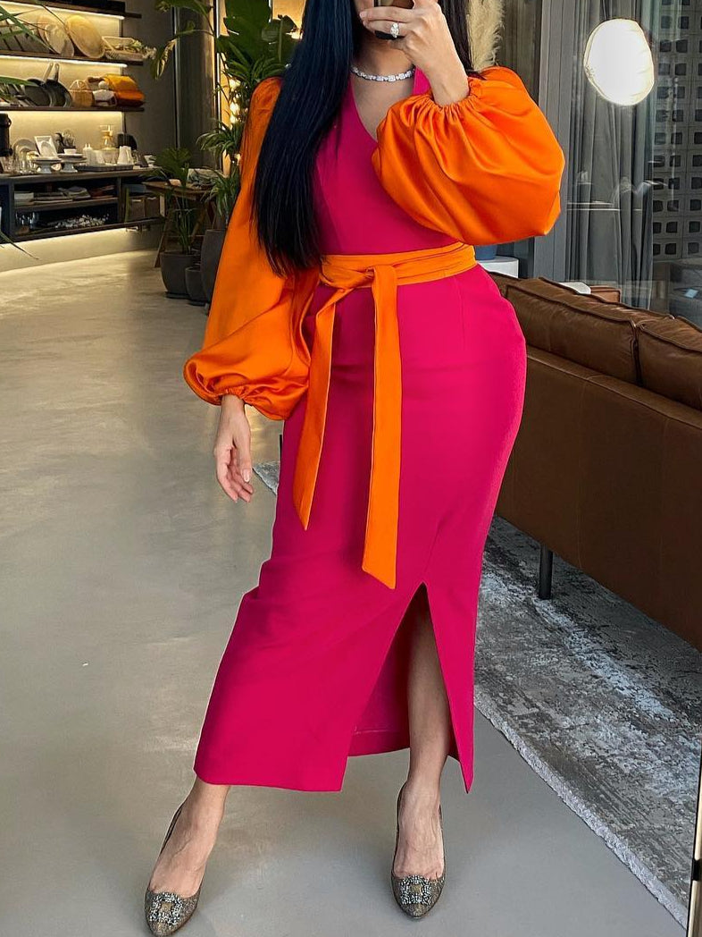 Fuchsia and Orange One-Shoulder Dress