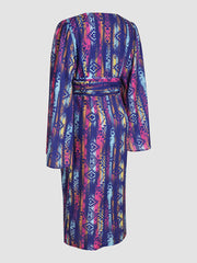 Contrast print waist slit dress