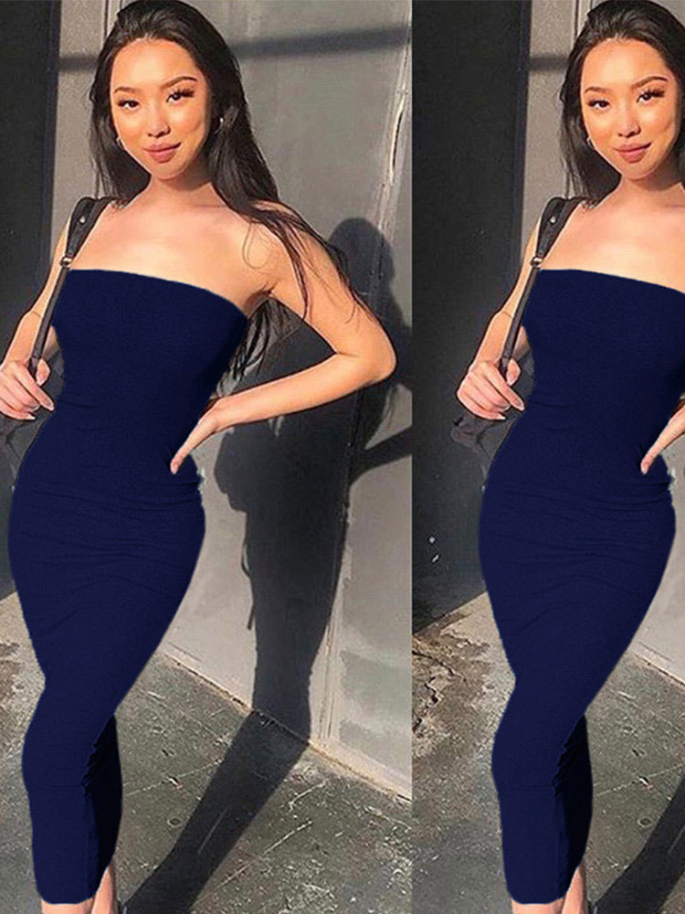 Off Shoulder Strapless Sexy Women Dresses Sleeveless Straight Long Bodycon Dress Backless Casual Summer Party Dresses for Women