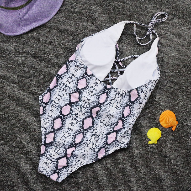 Bikini Swimwear European and American Fashion Snakeskin Leopard Print Belly Strap One-Piece Swimsuit