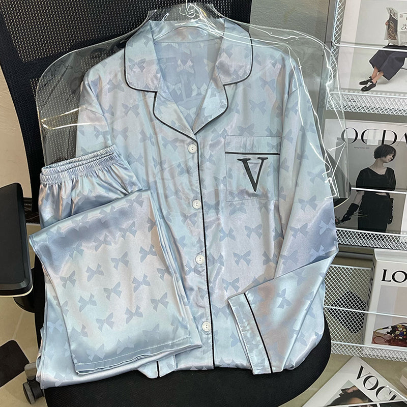 Spring and autumn new women's silk ice silk long-sleeved home clothes thin section  silk suit