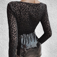 Polyester Spring Autumn Sexy Western style Leisure Leopard print High waist Body suit See-trough