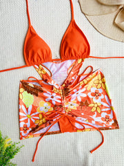 Chan double new three-piece swimsuit European and American print bikini ladies swimsuit strappy swimsuit bikini