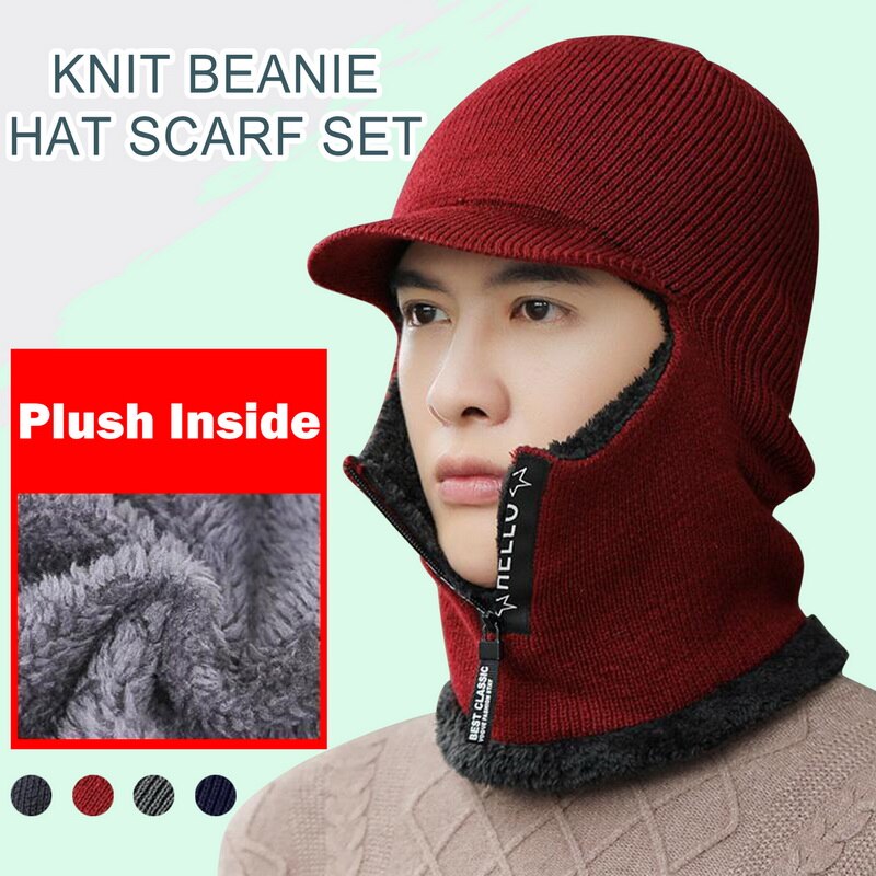 Men Winter Warm Wool Hat Outdoor Hiking Cycling Ski Warm Thick   Cap Scarf Windproof Cap Ear Protection  gorras