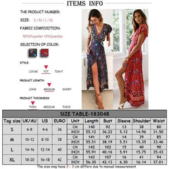 Women's Summer Flower Dress Short Sleeve Boho Maxi Dress Printed Flower Dress Maxi Beach Dress