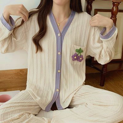 Women's comfortable and fashionable autumn new  jacquard cardigan long-sleeved trousers suit
