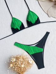 Chan double new bikini color matching swimsuit European and American sexy swimsuit female stitching swimsuit strap bikini