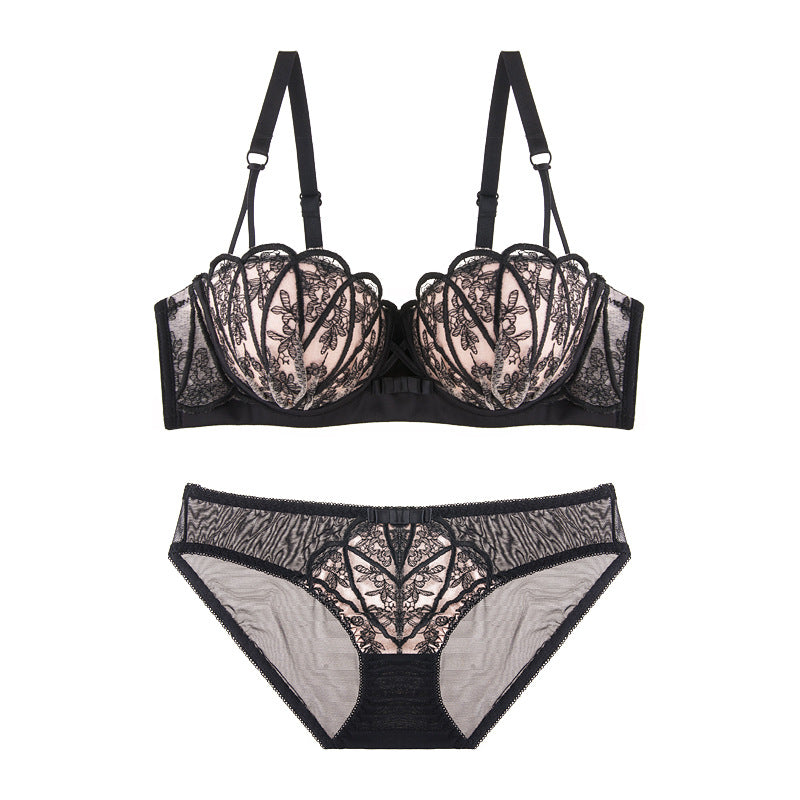 retro striped bra set sexy gathering top thin bottom thick lace edge red underwear women