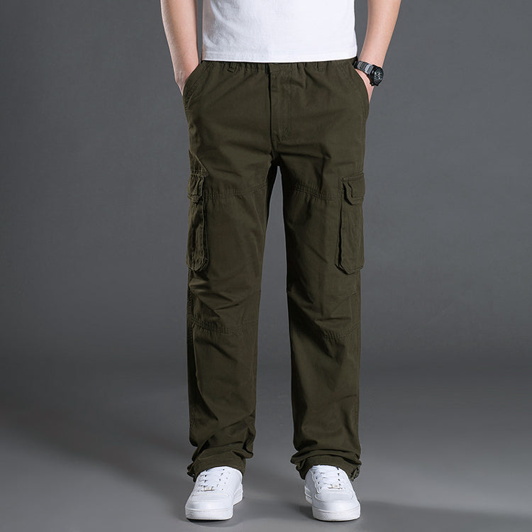 New men's adjustable adjustable pants, men's pants, loose casual trousers, outdoor hiking adventure overalls, large pockets, pure cotton.