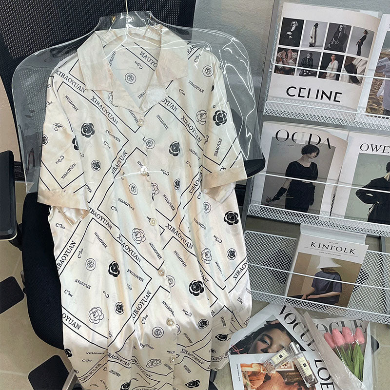 Summer silk ice silk pajamas women's short-sleeved nightdress home service thin section  silk pajamas nightdress