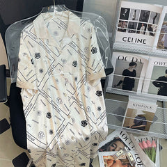 Summer silk ice silk pajamas women's short-sleeved nightdress home service thin section  silk pajamas nightdress