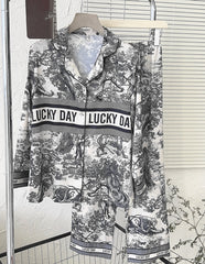Ladies Summer Luxurious Pajamas Noble Long Sleeve Simulated Silk Homewear Set