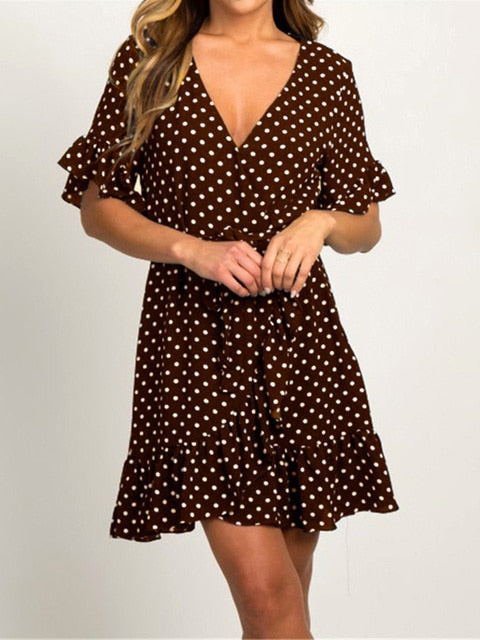 فستان شيفون صيفي 2022 فستان شاطئ بنمط بوهو موضة كم قصير ورقبة على شكل حرف v فستان حفلات على شكل حرف a فستان صيفي