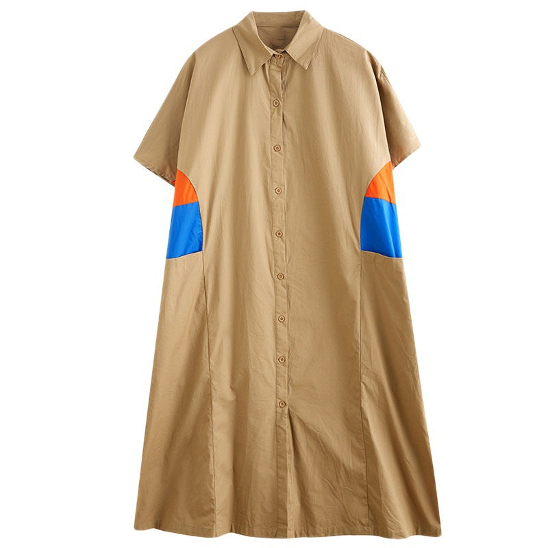 Large size women's clothing 2022 summer new fashion large size dress  and thin contrast color shirt dress women