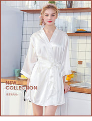 Ladies Silk Ice Silk Nightgown Wedding Robe  Bride Cardigan Robe Bridesmaid Dressing Robe