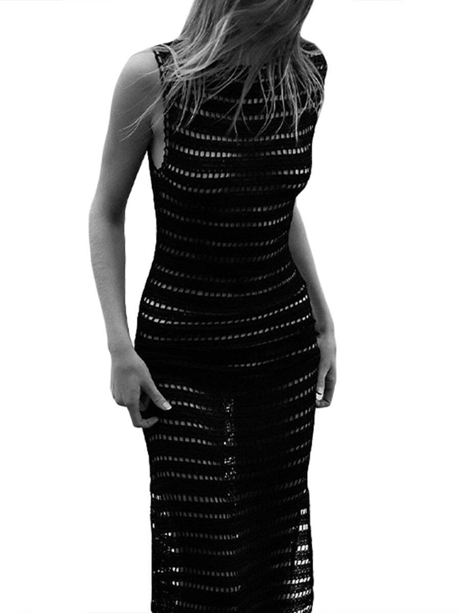 Women Sexy Hollow Out Bodycon Slit  Party Beach Cover Up Backless Dress