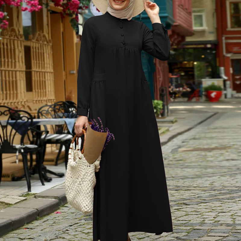 ZANZEA Women Muslim Shirt Dresses Abaya Kaftan Solid O-Neck Long Sleeve Vintage Long Dress Fashion Holiday Casual Loose Ladies Vestido Plus Size