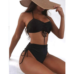 Bikini swimsuit 2023 new female split swimsuit solid color sexy shirring bikini
