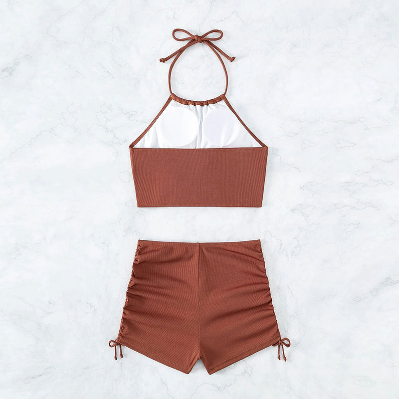 New solid color sling split swimsuit women's boxer sports beach bikini swimsuit