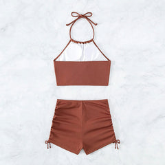 New solid color sling split swimsuit women's boxer sports beach bikini swimsuit