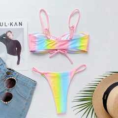 Ladies split swimsuit contrast color tie-dye