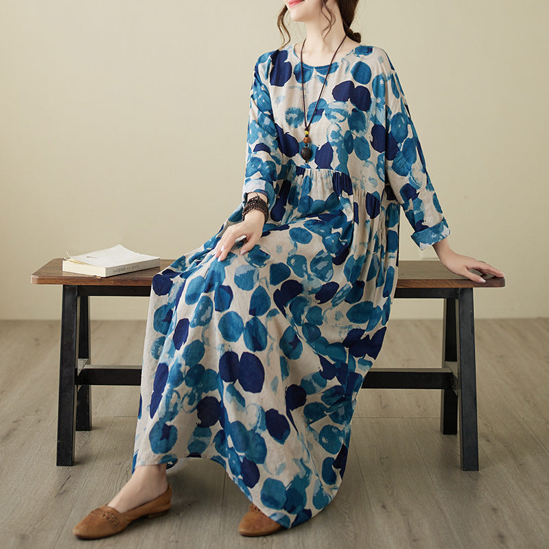 Garden style floral dress 180 pounds fat mm large size women's spring and autumn temperament long-sleeved   dress