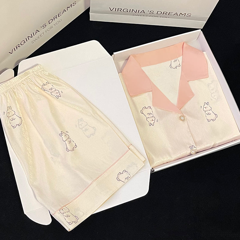 Girls summer cute short-sleeved shorts home clothes thin section  silk suit