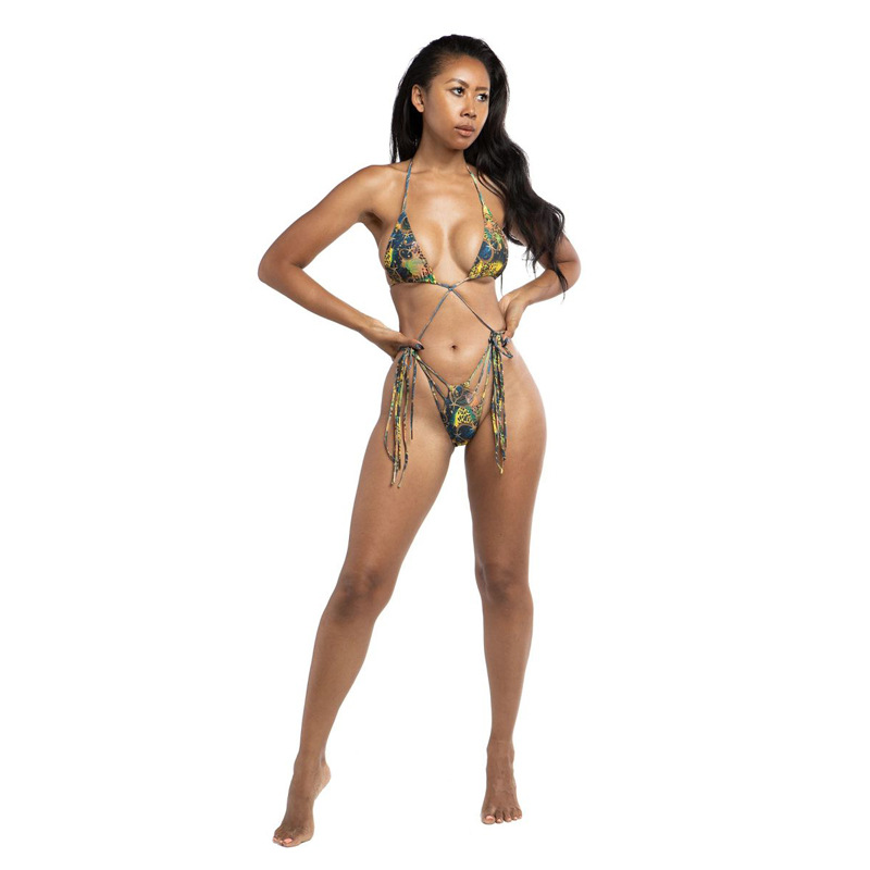 Swimsuit European and American foreign trade hot style sexy tether fashion print bikini triangle swimsuit bikini