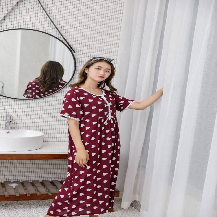 Fdfklak  Fat Nightgowns Women Short Sleeve Long Dress Print Cotton Home Wear Clothes Nightdress Ladies Sleepwear Nightshirt
