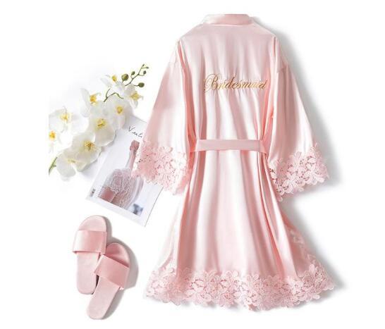 Summer Lace Sleepwear Wedding Robe Gown Bride Bridemaid Solid  Kimono Bathrobe Women Casual Home Night Dress M L Xl