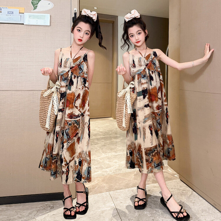 تنورة بحمالات من الشيفون والساتان للفتيات باللون الزيتي 2023 تنورة شاطئ جديدة لصيف 2023 تنورة للأولاد الكبار