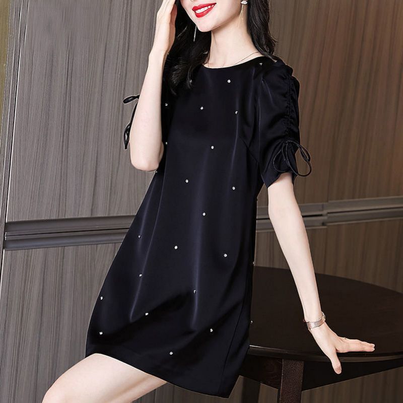 Elegant Bandage Bow Knot Diamond Mini Dress Women's 2023 Summer New Puff Sleeve Dress