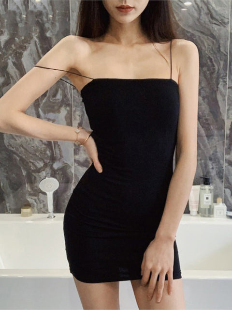Sexy Bodysuit Ladies Dress Black Halter Sleeveless Clubwear Bodycon Solid Color Mini Tank Top Ladies One Piece Dress Summer Dress