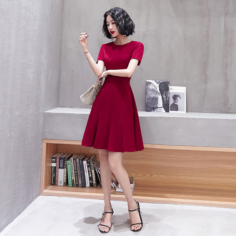 Ladies round neck short sleeve simple fashion party dress birthday party evening dress