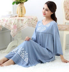 Women's cotton computer-  and comfortable home wear with seven minute sleeves washable cotton Korean version nightgown