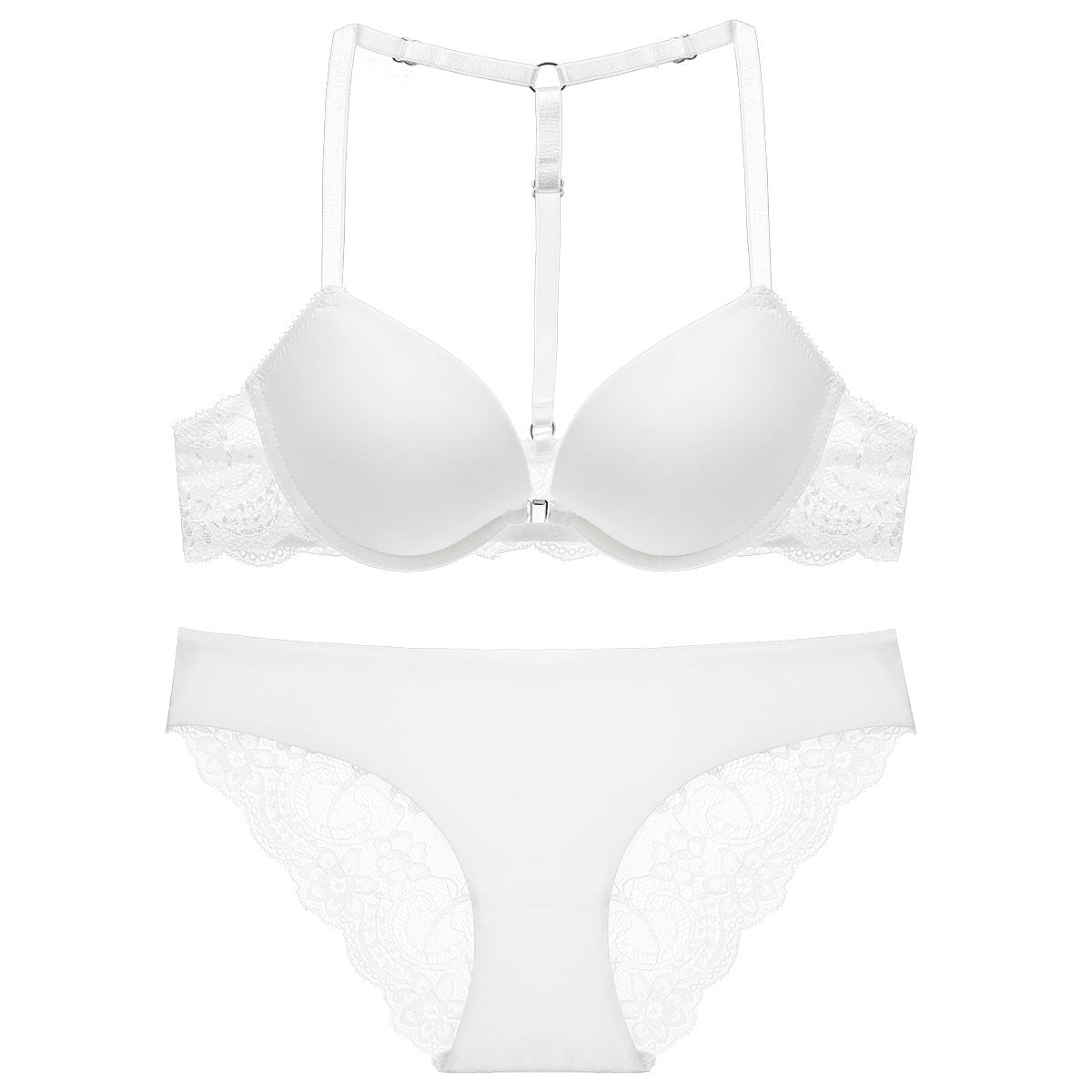 Simple glossy Y-shaped beautiful back  front buckle underwear push-up bra set 32-38AB