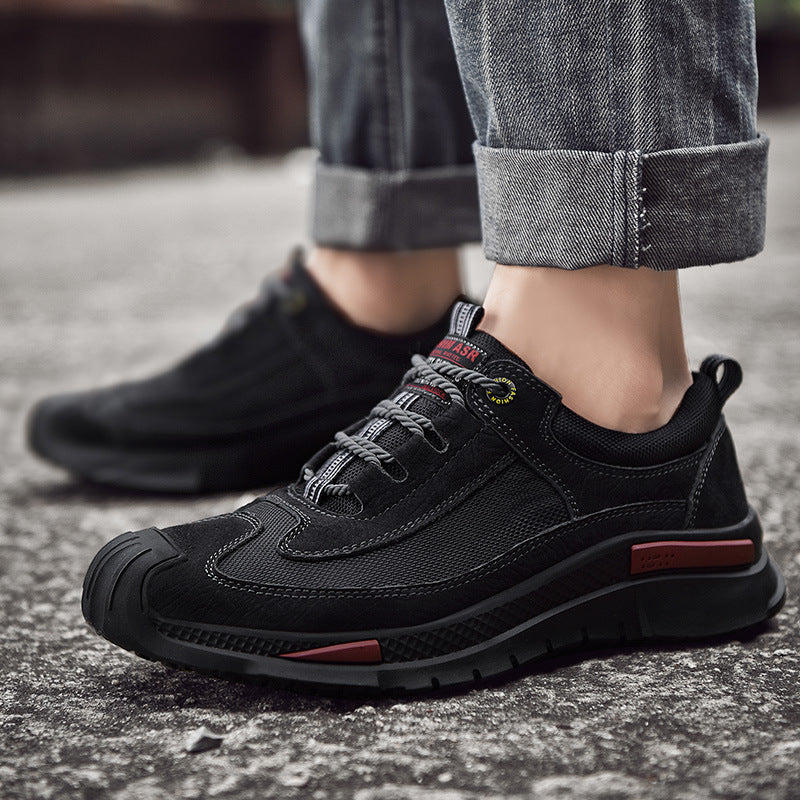 Men's shoes spring and summer men's leather outdoor sports casual shoes all-match leather toe top layer cowhide soft bottom hiking shoes