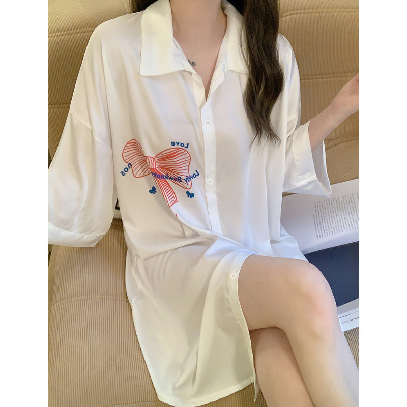 Tulip Bunny Pajamas Shirt Collar Nightdress Sexy Live Version Huaer Cotton Homewear