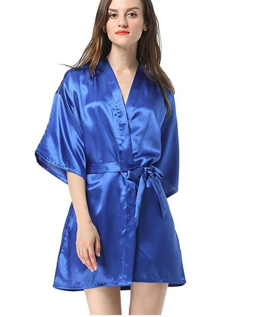 New Black Chinese Women's  Silk Robe Bathrobe Hot Sale Kimono Yukata Yukata Solid Color Pajamas