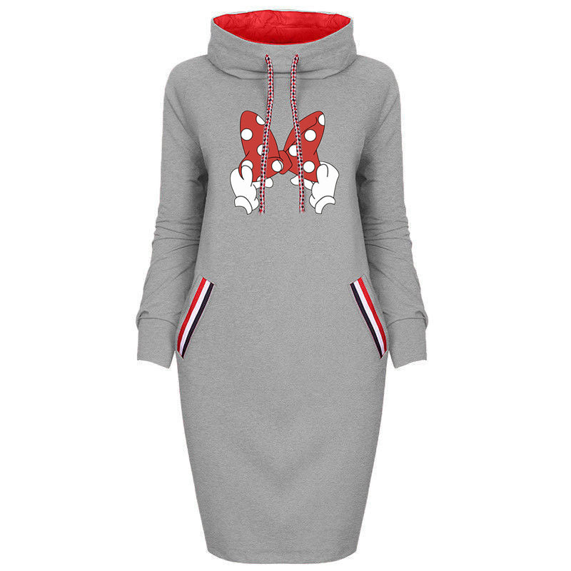 Spring Autumn Long Sleeve Mickey Mouse Cartoon Turtleneck Sweater Dress