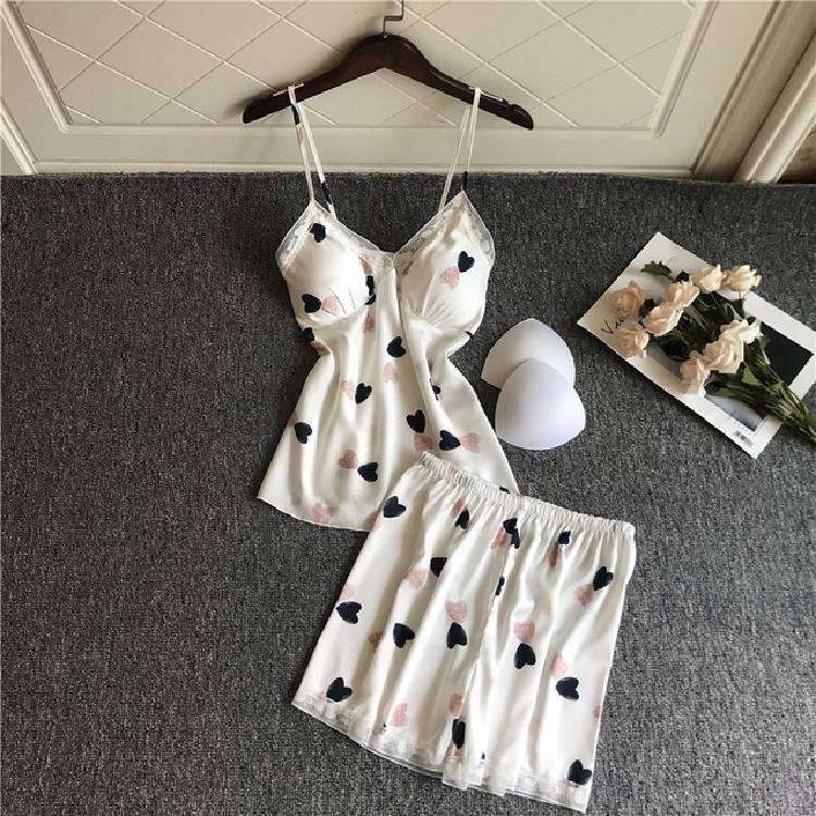 Spring and Autumn Pajamas Women Chest Pad Nightgown Strap Silk Nightdress 4 Pcs Set Tops Long Sleeve Pijama Mujer Sexy Lingerie