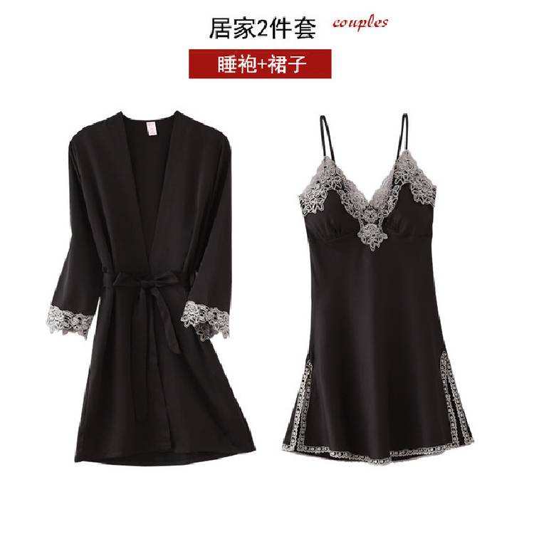 5PC Silk Robe Sleep Suit Womens Lace Satin Pajamas Gown Set V Neck Cami Nighties Wear Pijama Home Nightwear Spring Nightdress