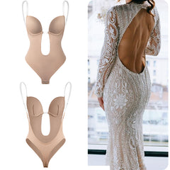 European and American one-piece deep V open back body shaping jumpsuit U Plunge Bodysuit Shapewear
