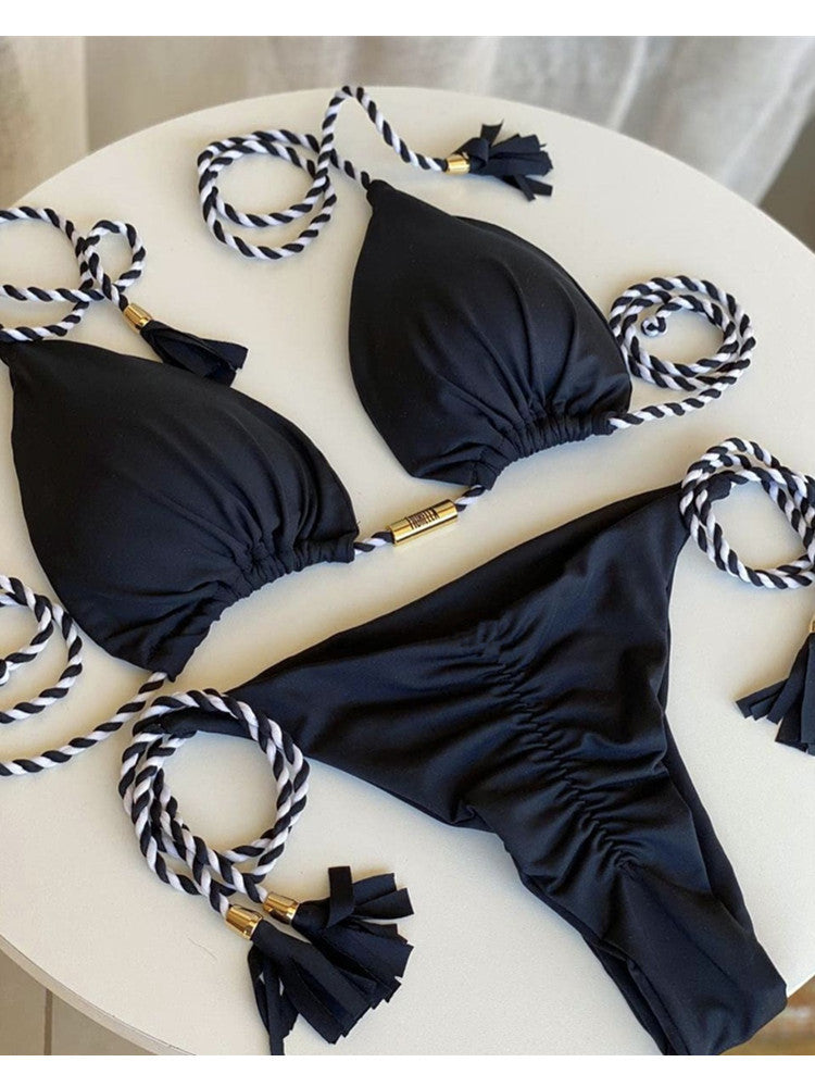 New backless braided rope bikini triangle swimsuit European and American multicolor swimwear