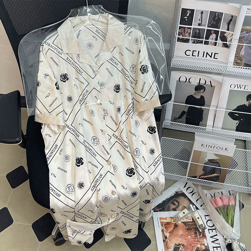 Summer silk ice silk pajamas women's short-sleeved nightdress home service thin section  silk pajamas nightdress