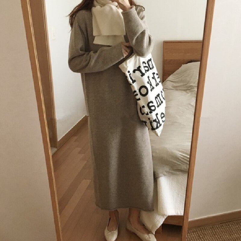 Knitted Dresses Fall Warm Sweater Women Dress Winter Long Sweaters Long Loose Maxi Oversize Lady Dresses Bodycon Robe Vestidos