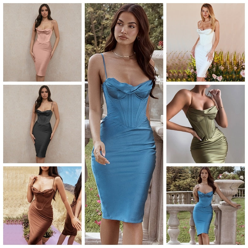 فستان ضيق عالي الجودة من الساتان فستان حفلات نسائي 2021 جديد بطبقة مزدوجة فستان ضيق للمشاهير والنوادي المسائية 