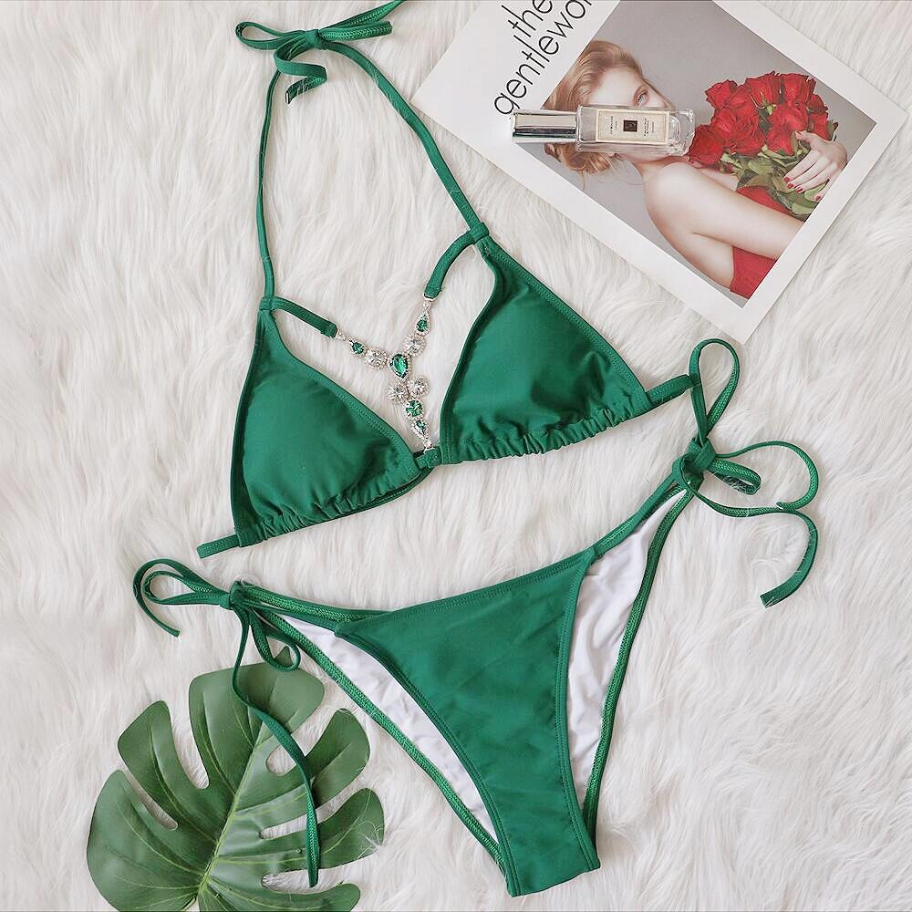 new Swimwear Sexy Hollow Retro Crystal Diamond Bikini Strap Women's Swimsuit