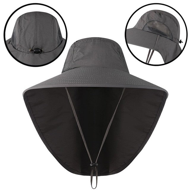 Wide Brim Bucket Hat with Neck Cover Quick Dry Large Brim Fishing Hat Outdoor Sports Jungle Hiking Hat Men Fishermen Sun Hat Cap