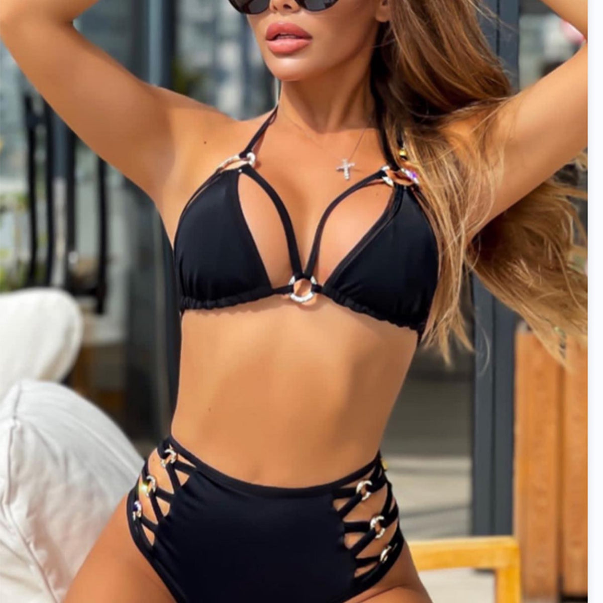 OM2023 European and American foreign trade bikini bikini ladies split swimsuit pure color sexy swimsuit